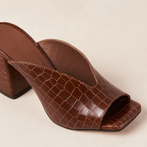 Ciabatte con tacco taglie forti marrone V taglio Vamp aperta punta quadrata grosso tacco Slide Mules <span class=keywords><strong>scarpe</strong></span> donna - Product Image 2