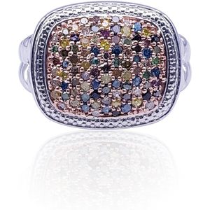 Bague de fiançailles en diamant multicolores Jewelspaark, 0,91 carats, taille brillant rond, argent sterling 925, pour femme - Product Image 1