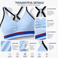 Soutien-gorge de sport côtelé pour femme, col en V, dos à bretelles, soutien moyen, crop top d'entraînement