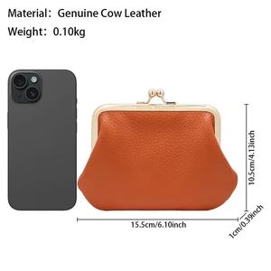Porte-monnaie AndoBag pour femmes en cuir de vache véritable, porte-cartes décontracté, mini sac de rangement, petit portefeuille court avec fermeture à pression 1507 - Product Image 3