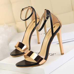 Fashion Ultra High Heels Ladies Shoes with Patent Leather <strong>Open</strong> Toe Word Belt <strong>Sandals</strong> for Summer Sexy Nightclub - Product Image 2