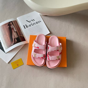 Cherry Print Double Strap Platform Slides Adjustable <b>Magic</b> Tape Thick Sole Women Summer Outdoor Sandals - Product Image 2