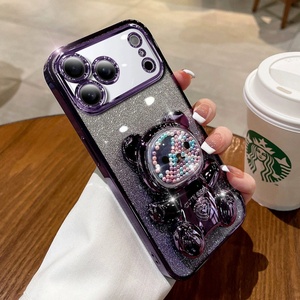 เคสโทรศัพท์เคลือบกลิตเตอร์ลายหมีน่ารัก สำหรับ iPhone 17 16 15 14 13 12 11 Pro Max พร้อมขาตั้ง - Product Image 2