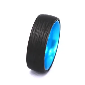 Trendy Design Do It By Yourself and Chose Your Own Color Blue and Black Combined DIY Forged Carbon Fiber Wedding Engagement Ring