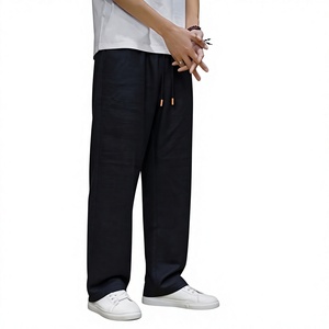 Men's Oxford Fabric Wide Leg Casual <b>Pants</b> Elastic Waist Drawstring Lightweight Summer Breathable Eco-Friendly Straight Fit <b>Black</b> - Product Image 1