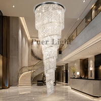 Lustre en cristal personnalisé en spirale rotative pour escalier d'hôtel, lampe suspendue verticale en cascade de cristal de luxe pour hôtel et villa