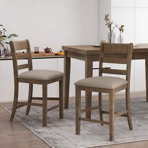 Juego de 2 taburetes de mostrador de madera tapizados DB Farmhouse, muebles de Bar duraderos para cocina, hogar, Bar, hoteles y restaurantes - Product Image 3