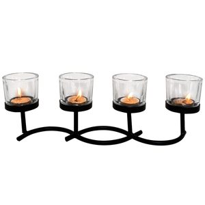 Set di Portacandele in Metallo con 4 Tazze in Vetro per Tealight, Cornice Nera, Centrotavola Decorativo - Product Image 1