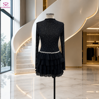 Robe de soirée à manches longues et col montant ornée de strass, fabriquée sur mesure pour femmes, vente en gros, marque privée