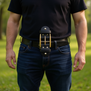 Fibbia per cintura ILAN da 4 cm in metallo color oro con passante in pelle nera per cinture 1 pz - Product Image 2