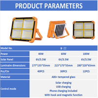 Projecteur solaire LED étanche IP66 avec chargement USB pour téléphone, crochet magnétique, lampe d'urgence extérieure en ABS, vente directe usine