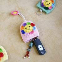 Sept couleurs tournesol motif porte-clés porte-monnaie tricoté à la main Crochet sac petites fleurs protection voiture jouet en peluche porte-clés jouets