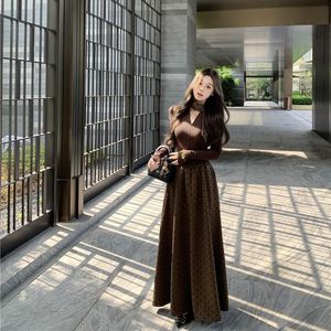 Women's Two Piece Set Dark Brown Long Sleeve Top Polka Dot Skirt Splicing Design Daily Dating Outdoor Wear - Product Image 3