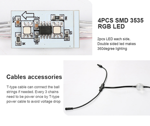 ไฟ LED ทรงกลม SHIJI <span class=keywords><strong>Madrix</strong></span> DC24V UCS1903 ขนาด 35 มม. แบบพิกเซล RGB สีเต็มรูปแบบ กันน้ำกลางแจ้ง IP67 สำหรับตกแต่งในเทศกาล ควบคุมผ่านแอป - Product Image 2
