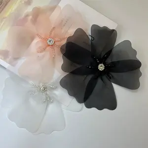 2023 Crystal Beaded Appliques Organza 3D Flower Patches Women Dress DIY Handmade Laser Accessories Flower Applique Patch