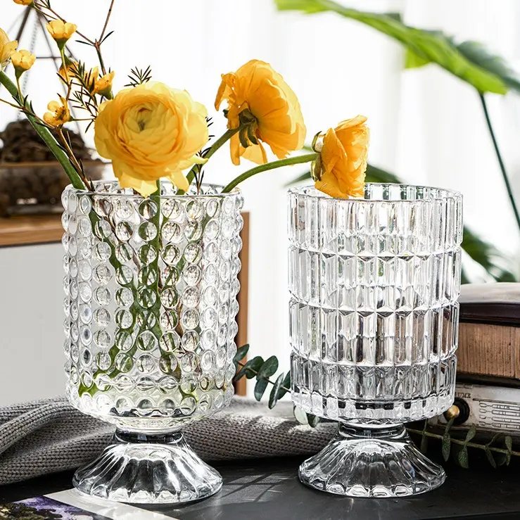 2023 fait à la main Logo personnalisé conception Unique cristal clair décoration fleur bourgeon Vase fleur verre Vase Transparent cristal Vase