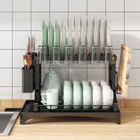 Praktische dubbele opvouwbare waterdichte stevige metalen moderne keuken aanrecht afdruiprek organizer voor borden, kommen en bekers