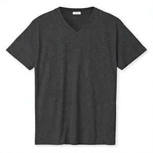 T-shirt à manches courtes pour homme, gris anthracite chiné, col en V, uni, décontracté, coupe classique, t-shirt classique - Product Image 1