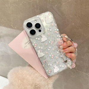 <span class=keywords><strong>Coque</strong></span> de téléphone pour <span class=keywords><strong>iPhone</strong></span> 16, motif floral <span class=keywords><strong>rose</strong></span>, lapin, avec chaîne de suspension, poudre scintillante, pour <span class=keywords><strong>iPhone</strong></span> 15, 14 Pro Max, <span class=keywords><strong>11</strong></span>, rigide, pour fille - Product Image 3