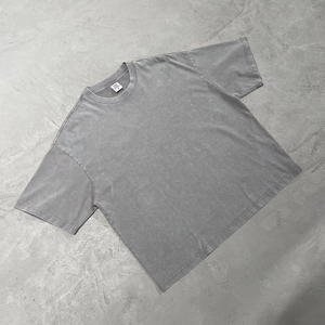 Camiseta Casual de Estilo Americano, Lavada, Desgastada, de Corte Holgado, 100% Algodón, Vintage, Largo Recortado, Antiarrugas, Transpirable, con Borde Crudo - Product Image 3