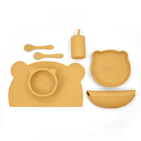 Vaisselle en Silicone sans Bpa, assiette à bavoir pour bébé, bol cuillère tasse à collation ensemble d'alimentation en Silicone pour bébé