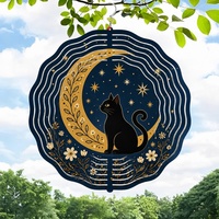 Carillon éolien rond en fer, motif lune, chat, étoile, cloche à vent suspendue en métal, décoration extérieure pour la maison, cadeau