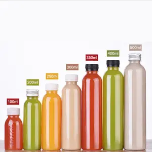 Grosir bebas BPA 500ml botol bulat jus plastik minuman hewan peliharaan bening kosong dengan tutup