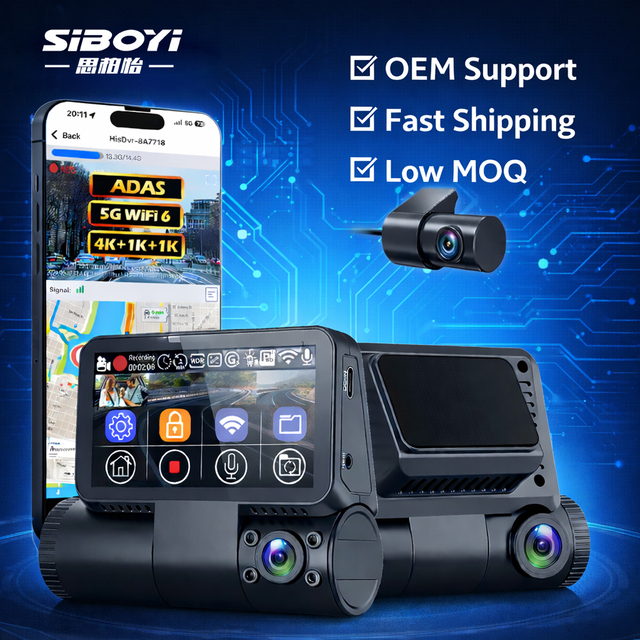 4K Triple Channel Dash Cam Front 4K Rear & Cabin 1080P Sony IMX675 GPS 5GHz WiFi G-Sensor Night Vision 24H Parking Monitor DVR