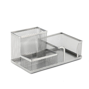 Porte-stylo en métal, boîte de rangement carrée, organisateur de bureau multifonctionnel, fournitures de bureau, papeterie pour étudiants avec design en maille - Product Image 3