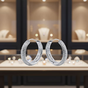 Orecchini a cerchio in oro bianco M-31N con strass di cristallo per donna, stile classico da festa E4169 - Product Image 2