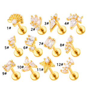 Astm F136 Titanio Hoja Stud Pendiente Helix Labret Lip Piercing Hilo interno Flat Back Stud Mujeres Hombres - Product Image 2