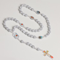 Chapelet Catholique, Collier Croix Jésus Pendentif, Perles Roses Blanches Plaqué Argent, Bijou Religieux, Cadeau Église, Vente en Gros