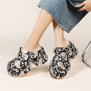 Custom Leopard Print Casual Platform Garden Shoes Waterproof Clogs Mules Shoes High Heel Clogs Garden Shoes