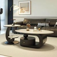Table basse ovale noire moderne avec tiroir et ensemble de table d'appoint ronde, meubles de salon