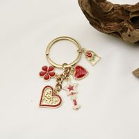 Aşk Kalpli Anahtarlık, 75x30mm, Hediyeler ve Çantalar için Parlak Emaye Alaşımlı Çoklu Charm Tasarımı, Altın ve Kırmızı