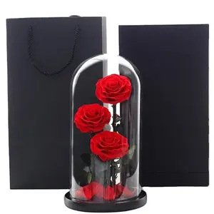 yunnan factory preserved rose product in glass box long term real rose flower for Christmas presents