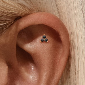 Boucles d'oreilles pendantes en argent S925 avec diamant et fleur à 5 pétales en quartz rutilé noir, filetées en or 1,2x6mm, bijoux de corps - Product Image 3