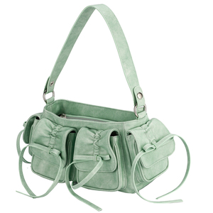 Bolso Bandolera Multibolsillos Color Verde Menta Pastel con Cordón para Mujer, Estilo Y2K, Diseño Fruncido - Product Image 1