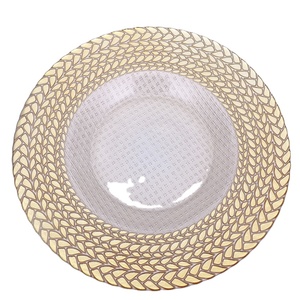 Assiettes de présentation en cuivre faciles à laver Vaisselle de fête de mariage Assiettes en verre avec bord doré Vente en gros - Product Image 1