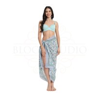 Sarung katun cetak blok tangan warna biru dan turquoise untuk wanita, penutup bikini ringan, pakaian pantai & resor musim panas