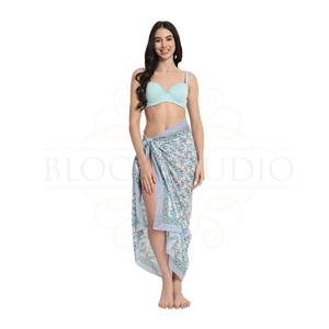 Pareo de Algodón con Estampado a Mano en Azul y Turquesa para Mujer, Ligero, para Usar como Cubrebañador, Ropa de Playa y Resort para el Verano - Product Image 3