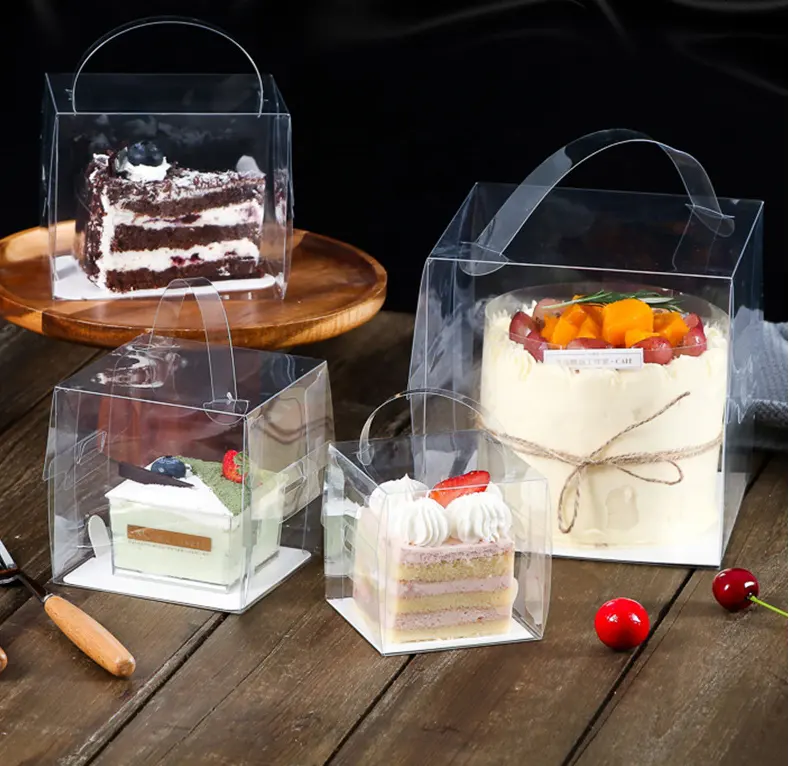 Потребительская низкая цена 2 4 5 6 дюймов контейнер для пищевых продуктов маленькая мини-упаковка прозрачная коробка для торта с ручкой