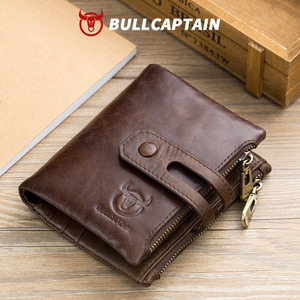 BULLCAPTAIN Genuine Leather <b>RFID</b> <b>Men</b> <b>Wallet</b> Credit Business Card Holders Double Zipper Cowhide Leather <b>Wallet</b> Purse Carteira - Product Image 1