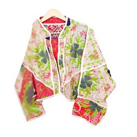 Veste matelassée indienne respirante 100% coton, imprimée à la main, écologique, style vintage Kantha patchwork, col mandarin, pour femme, automne