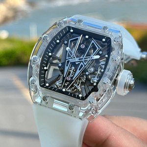 Men's <b>Skeletonized</b> Mechanical <b>Watch</b>, Sapphire Crystal Tonneau-Shaped <b>Automatic</b> Mechanical <b>Watch</b> - Product Image 2