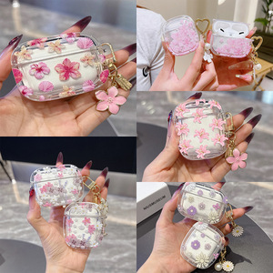 เคสใสลายดอกไม้น่ารักสำหรับ AirPods Pro พร้อมพวงกุญแจรูปดอกไม้ เคสบางเบาป้อ<span class=keywords><strong>ง</strong></span>กันรอยขีดข่วนสำหรับ Airpods 4/3/2/1 - Product Image 2