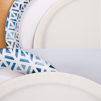 Assiettes à dessert rondes jetables en bagasse, entièrement biodégradables, blanches et à pois dorés, pour mariage et fête d'anniversaire