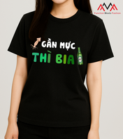 T-shirt court régulier imprimé (imprimé graphique) col rond (col rond) décontracté/streetwear/vêtements de plage vietnamien noir