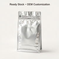 Sachet de café imprimé sur mesure, à quatre soudures, avec valve de dégazage unidirectionnelle, en feuille d'aluminium, fermeture à languette, emballage de fraîcheur, en stock, OEM