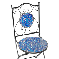 Ensemble de salle à manger d'extérieur moderne pliable en fer pour balcon d'appartement, motif mosaïque noir/bleu, 2 chaises, 1 table
